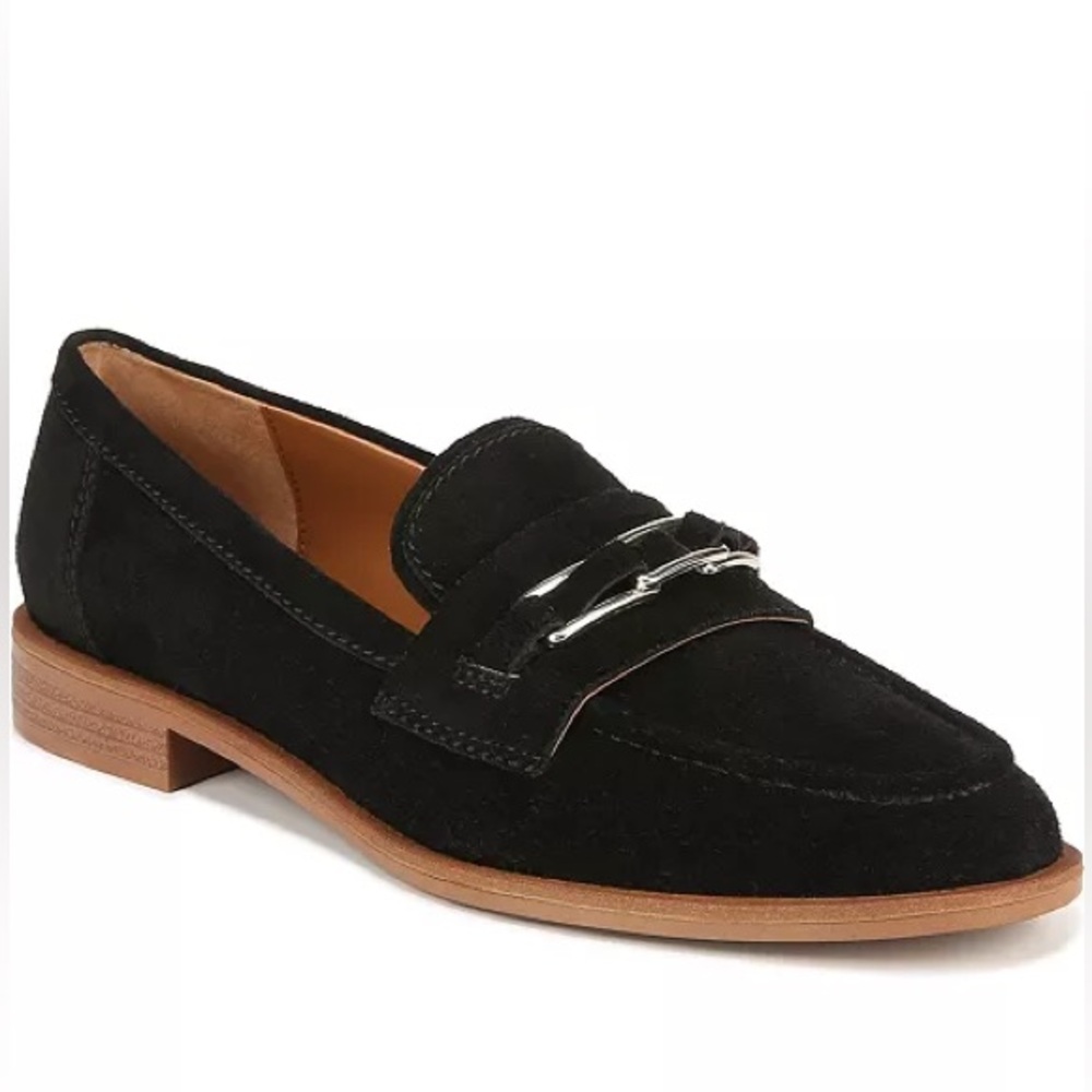 Franco Sarto Women's Jara Stacked Heel Slip on Loafers Black Suede 8.5